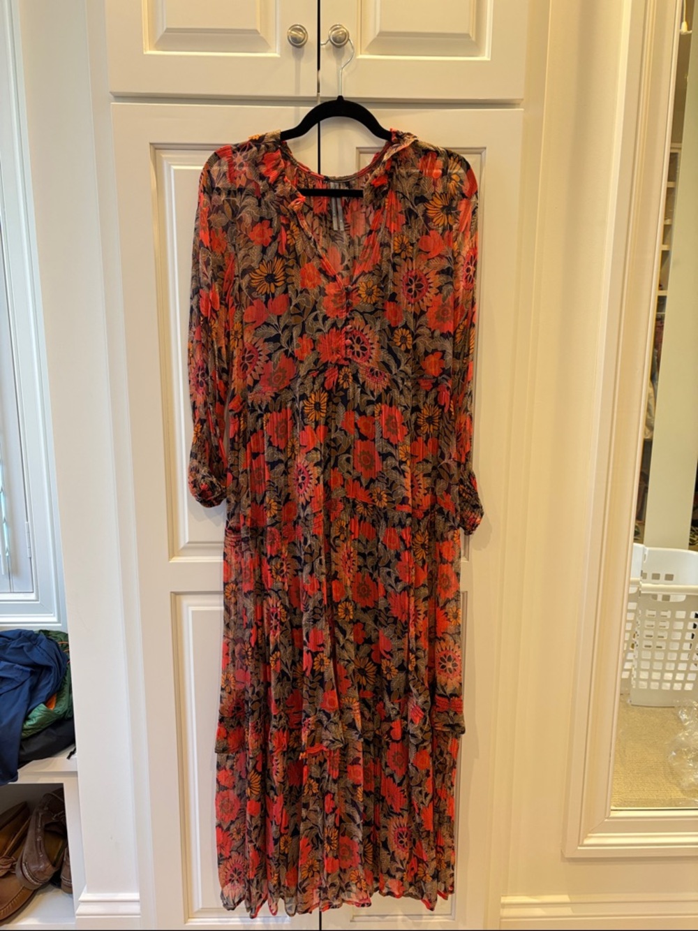 Anthropologie Black Maxi Dress with Red Floral Print